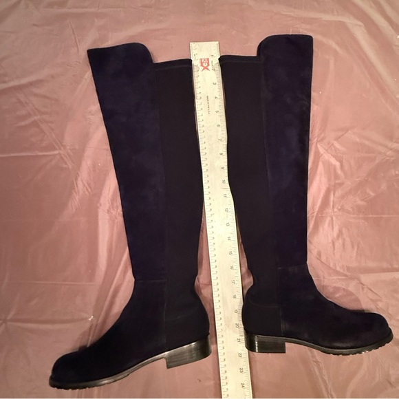 NWOT Stuart Weitzman Navy Blue Suede/Black Over-the-Knee 5050 Boots Size 6 $895 - Picture 7 of 12